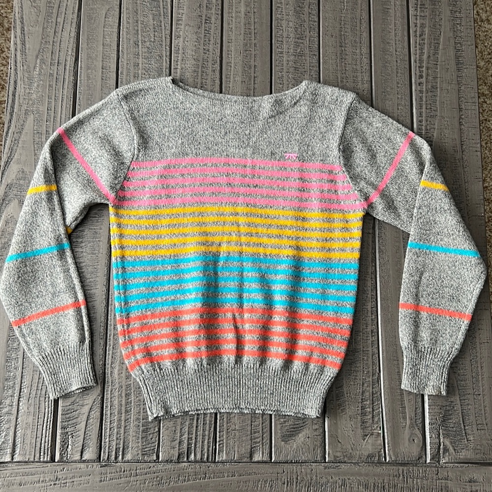 VINTAGE Brittania (Levi Strauss) wool sweater, gray with rainbow stripes, medium